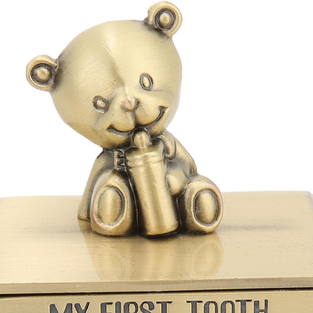 Tooth Box Metal Cute BearShape Storage Case with 2 Drawers for Children Growth Memorial Gift Jewelry Collection(Green Patina )