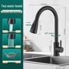TLXT Black Stainless Steel Wall-Mounted Pull-Out Kitchen Faucet