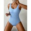 Summer Fashion Solid Color Fluorescent Pleated Fabric Wave Strip One-piece Swimsuit Beach Vacation Women's Swimsuit