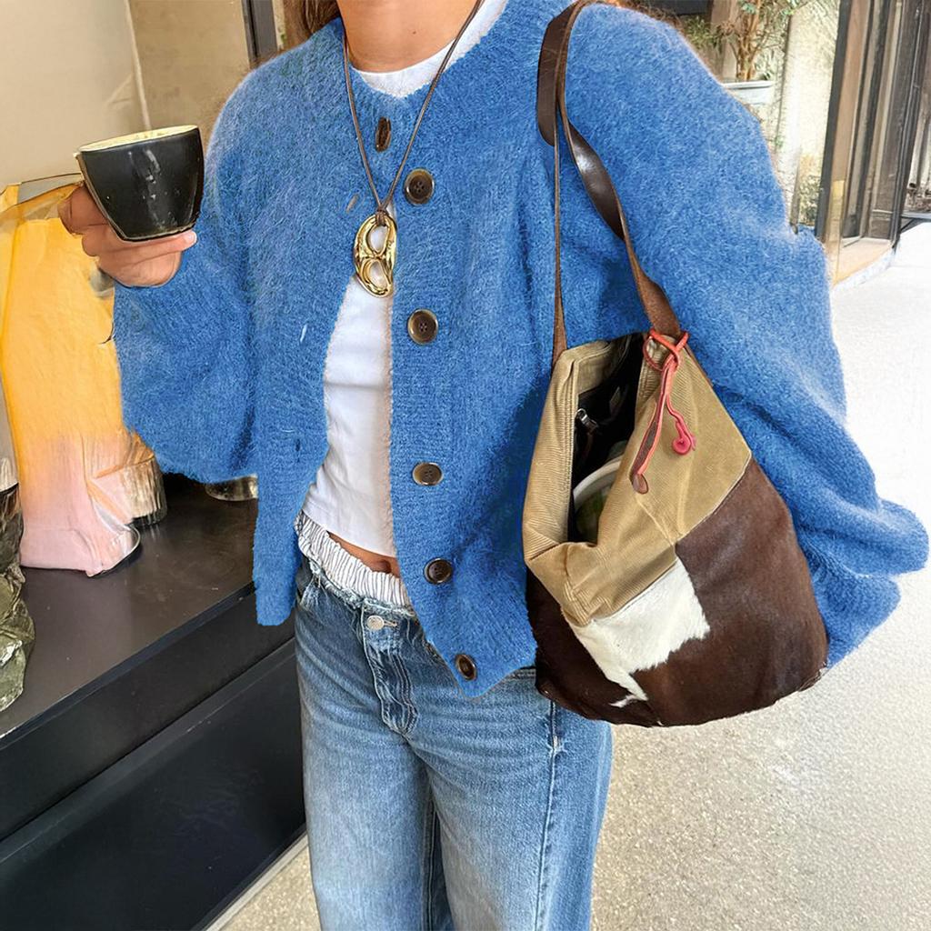 Lässiger Stil Knopf Wollhemd Damenpullover Damen 2025 Herbst Winter
