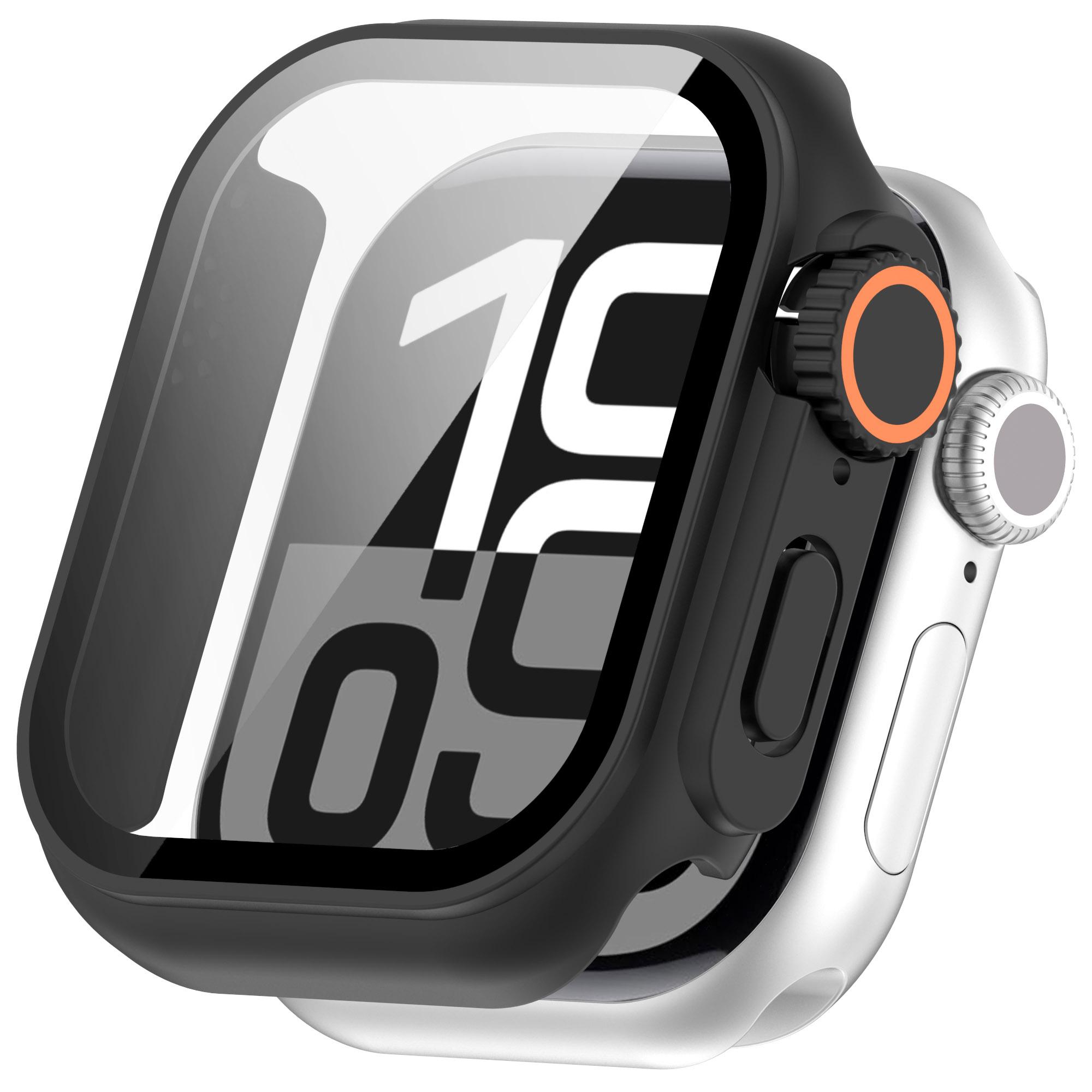 

For Apple Watch Series 10 42mm Protective Case Instant Transformation Ultra 2 Hard PC Watch Cover with Tempered Glass Screen Film Black