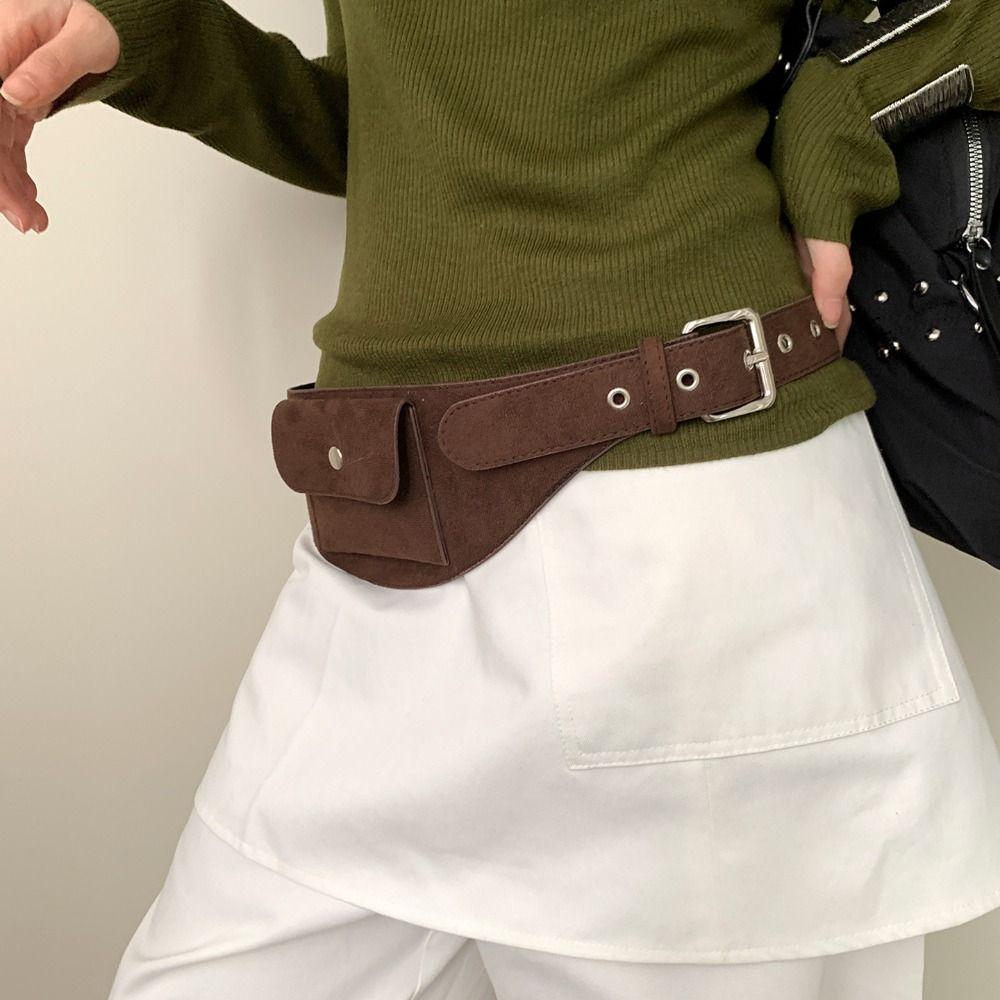 Riñonera de Cinturón de PU Bolsos de Cintura Anchos Moda Bolso de Cinturón para Mujer Exterior
