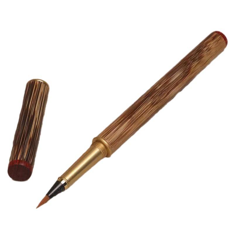 Sandalwood Handle Soft Brush Pen for Calligraphy Practice - Chinese Style with Ink Cartridge and Engraving.