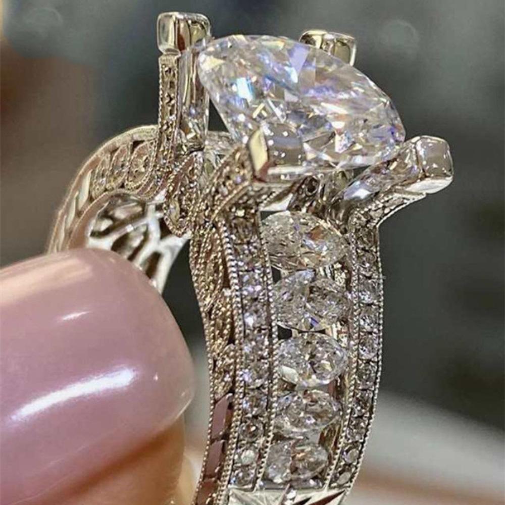 

Luxury Full Diamond Rings for Women Sparkling Zirconia Engagement Party Rings no. 6 платиновый