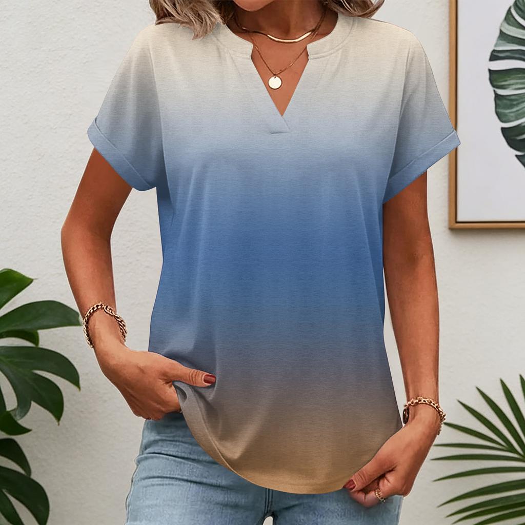 Dames tops: T-shirt met korte mouwen, zomerse V-hals shirts, werkblouses, zakelijke tunieken