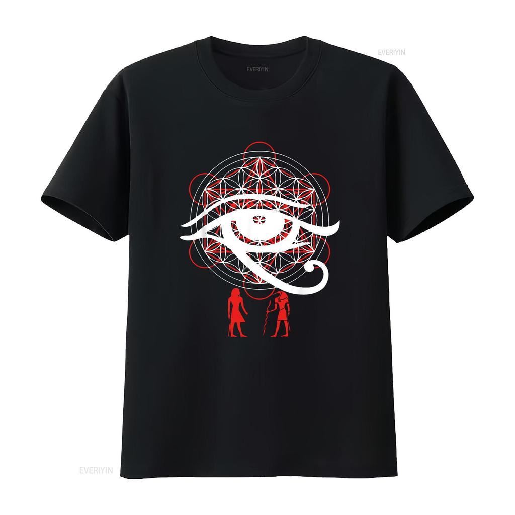 Womens Eye Of Horus Sacred Geometry T Shirt Flower Life Black Medium vintage Washed Stretched Casual Unisex fashion Stylish
