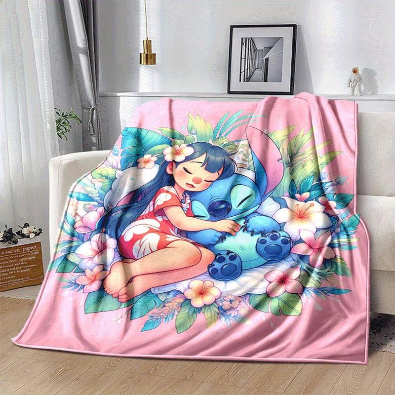 1pc Stitch Printing Blanket - Soft, All-Season Throw for Living Room, Bedroom,Personalized Gift with Adorable Cartoon Design