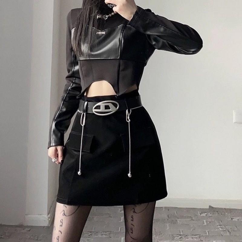 Jedinečná černá kovová přezka Saturnový pásek Pro doplňky k outfitům ve vintage stylu