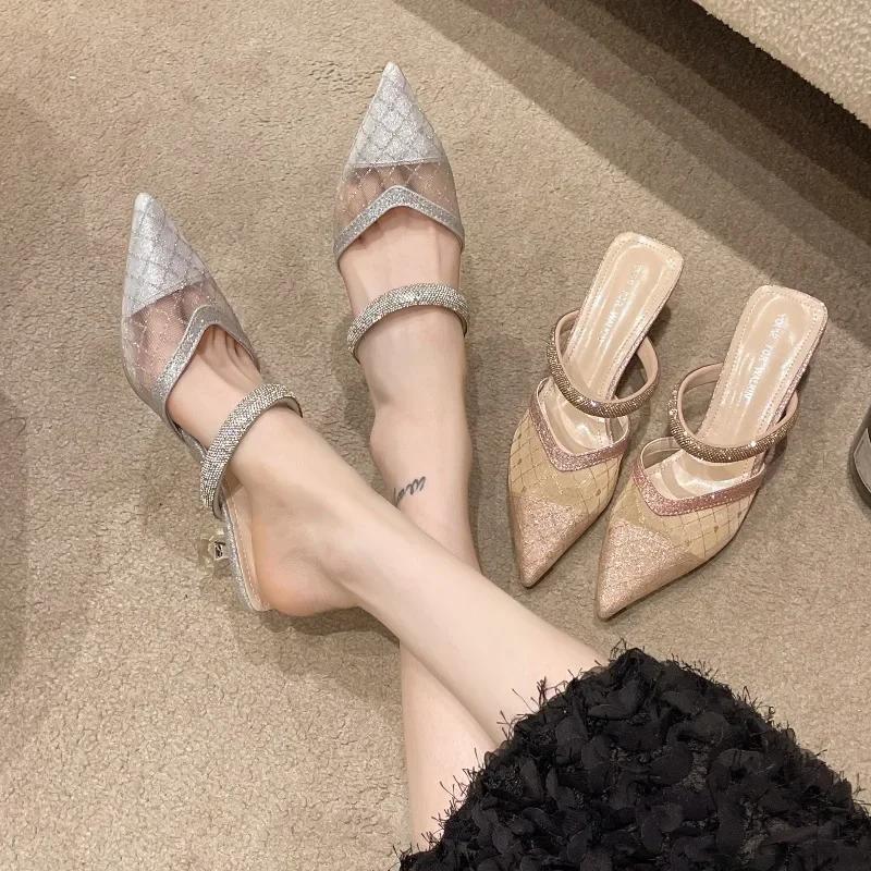 Fashion 2024 High Heeled Sandals  Thin Princess Pointed, Sexy and Sparkling Rhinestone Single Shoe for Women New Summer Sandals