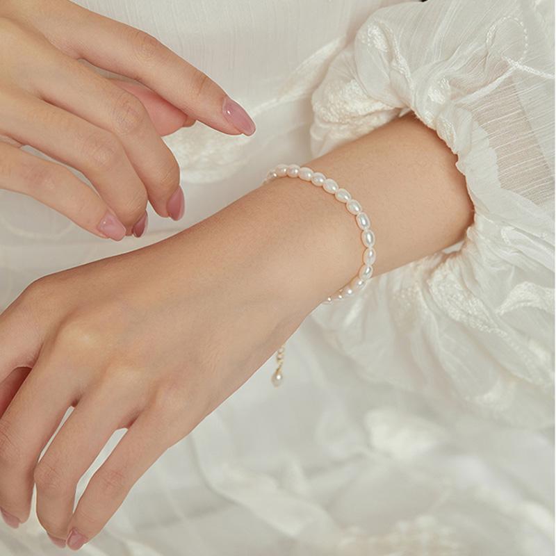Dainashi 4-5mm Rice Shape Freshwater Pearl Bracelet for Women 16cm 18cm 20cm Adjustable 925 Sterling Silver Bracelet 2026 New