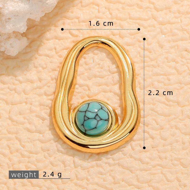 European Retro Turquoise Geometric Oval Pendant - Stainless & Titanium Steel Jewelry for Women