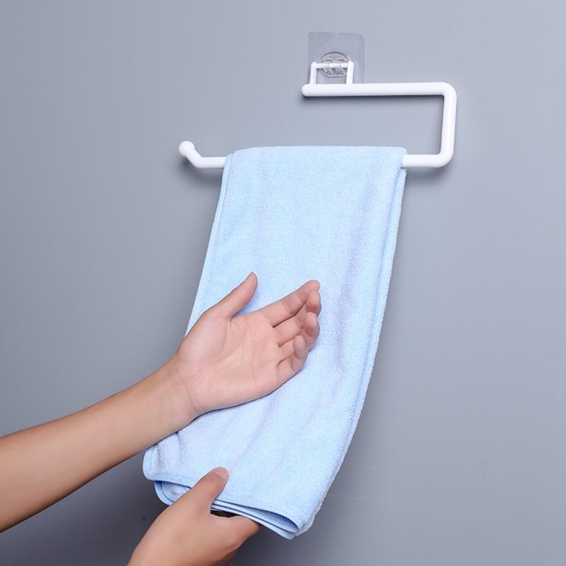 Toilet Paper Holder Wall Mounted Tissue Roll Dispenser Under Cabinets Plastic Wrap Holder Towel Hanger Waterproof