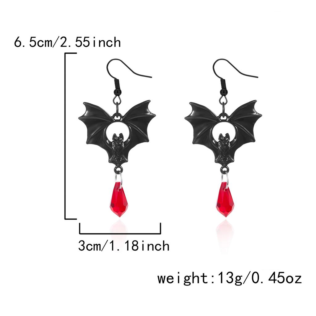 Gothic Vampire Bat Earrings for Women Man Fashion Pagan Witch Jewelry Accessories Red Crystal Vintage Bat Pendant Ear Hooks New