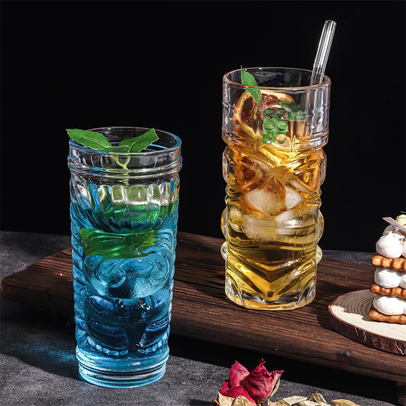 Creative Transparent Glass Hawaiian Tiki Cup, Unique Wine Glasses Bar Accessories Cocktail Glass, Juice Cold Drink Beer Glass