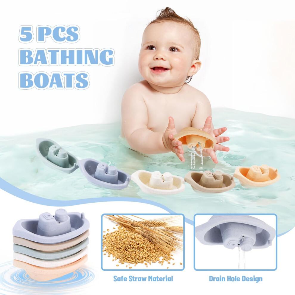 Chinloca Baby Badespielzeug für 1-3 Jährige, Kinder Kleinkind Schimmelfrei Wasserspiel Pool Spielzeug, Bade Wasserspielzeug mit Badebooten/Stapelbechern/Spritzern