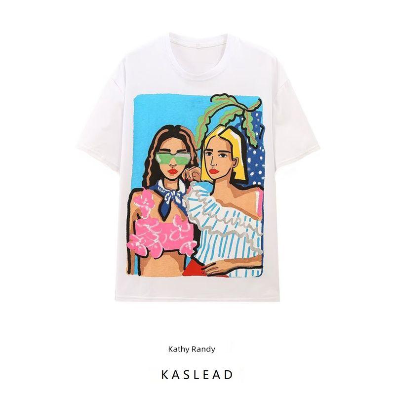 Kaslead New Arrival Women's Fashion Style Fashion Casual Minimalist Easiest for Match Girl Print T-shirt 1131814