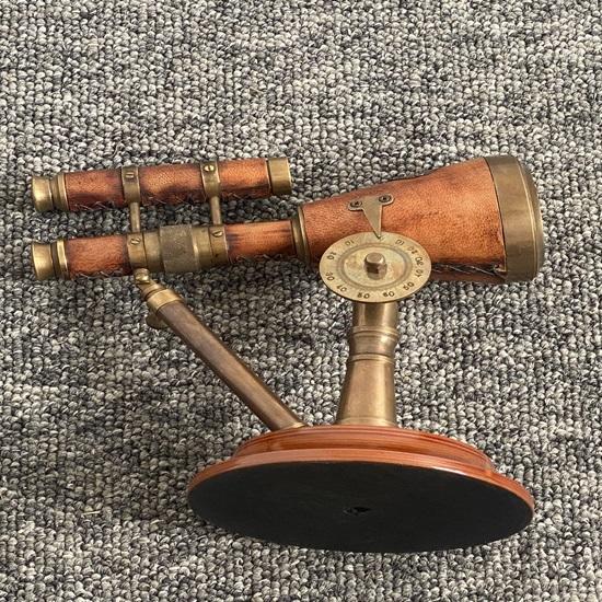 Victorian Double-Leaf Telescope with Leather and Wooden Base