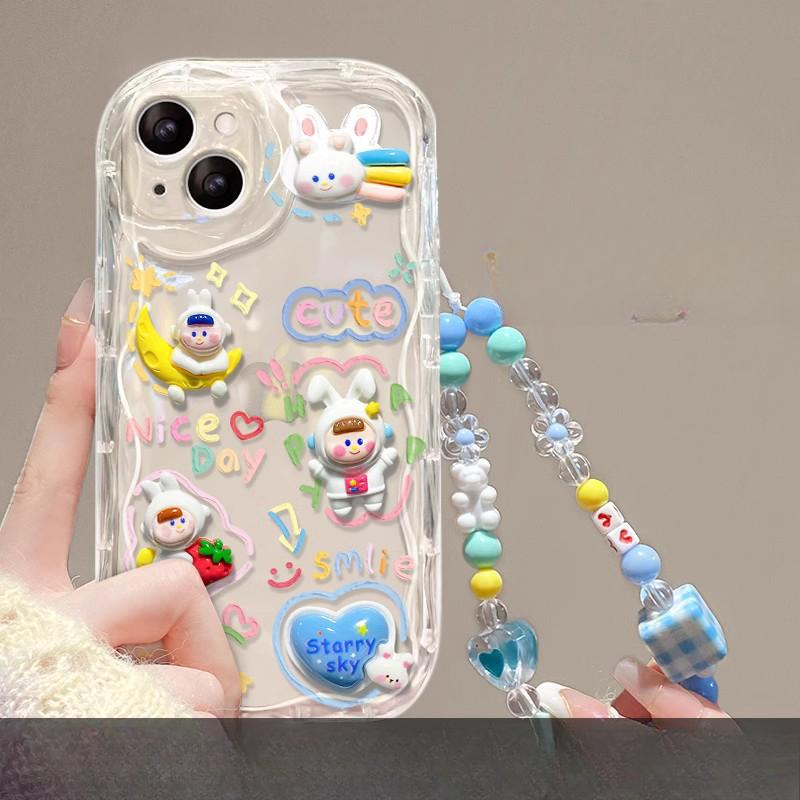 Etui do telefonu komórkowego Huawei P60 Mate50pro Niszowe Odporne na upadek Honor 70 Kolor Przezroczysty Trójwymiarowy Królik Łańcuszek