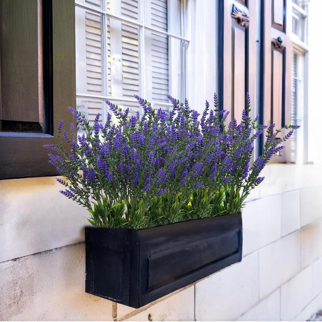 6-18PCS Bundles Artificial Lavender Flowers Outdoor Flowers Uv Resistant Artificial Plants Fake Shrubs Flowers Greenery Bushes