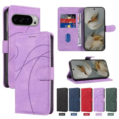 Magnetic Leather Wallet Case for Google Pixel 10 9 9A 8 8A 7 7A 6 6A Pro XL 5G Phone Flip Cover Kickstand Curve Line Shockproof