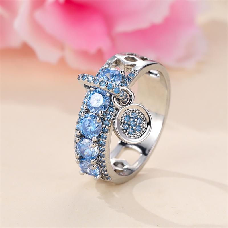 Vintage Royal Blue Stone Ring Yellow Gold Color Luxury Female Wedding Rings For Women Round Dangle Ring Engagement Jewelry Gifts
