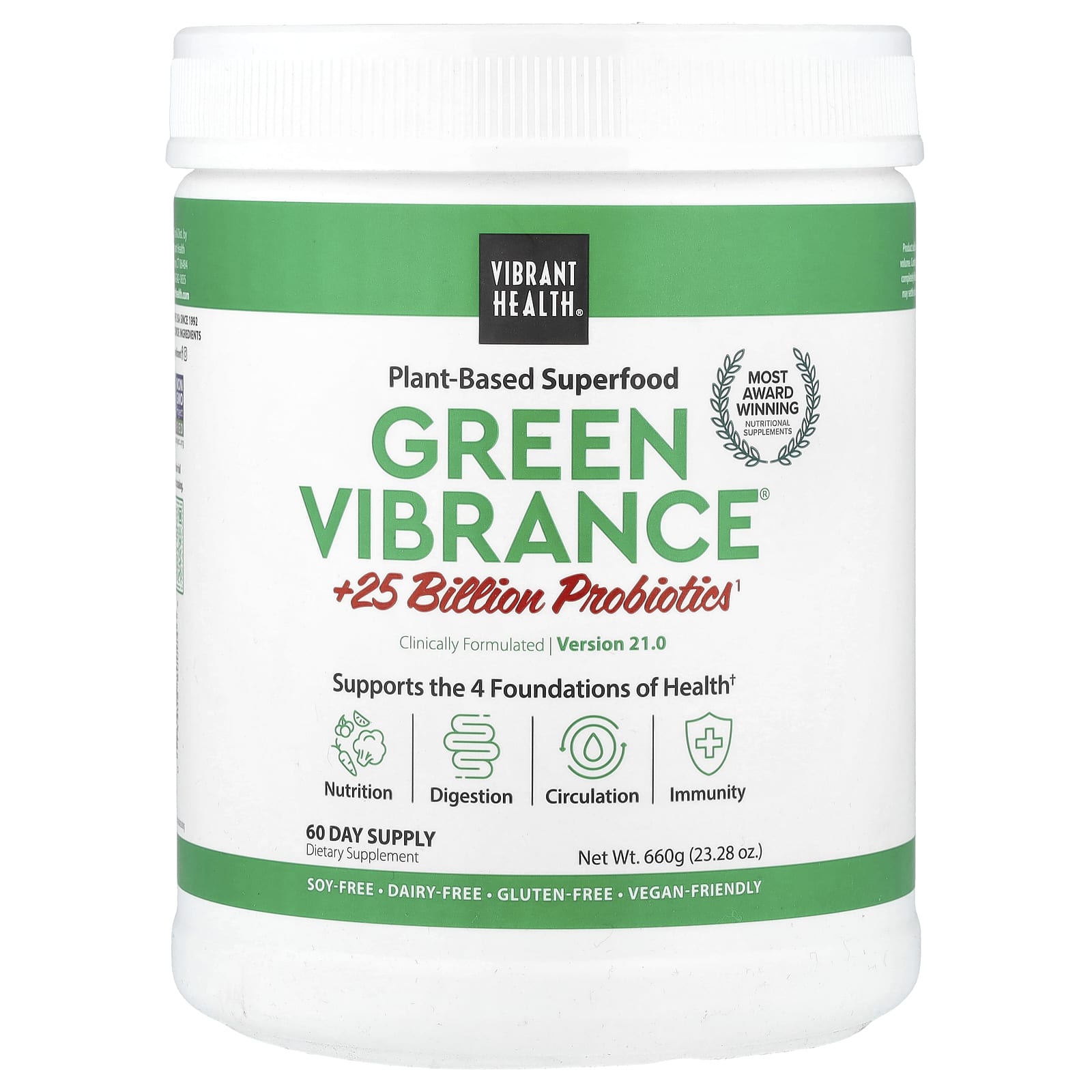 

Green Vibrance® +25 Billion Probiotics, Version 21.0, 660G (23.28Oz)