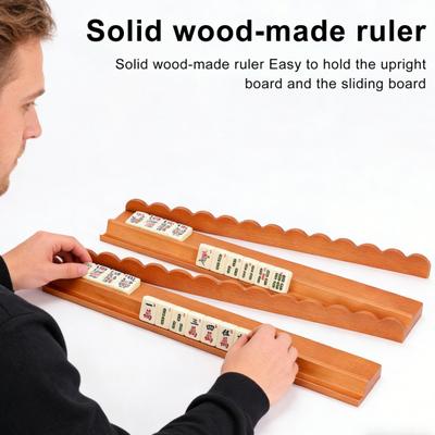 4 Stück Holz-Mahjong-Rack mit abnehmbarem magnetischem Schieber Gezahnter Rand Amerikanischer Mahjongg-Kachelhalter Schiebeleiste Mahjongg-Zubehör