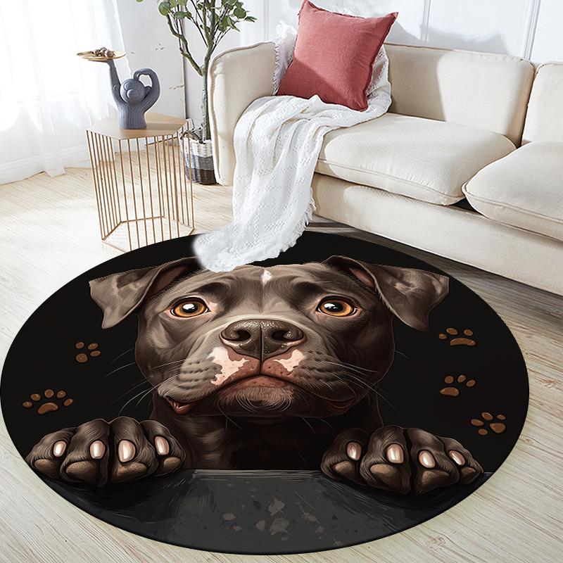 Black Pit Bull pattern round rug,Carpet Rug for Living Room Bedroom Playroom ,Non-slip Floor Mat,Holiday Gifts and Birthday Gifts.