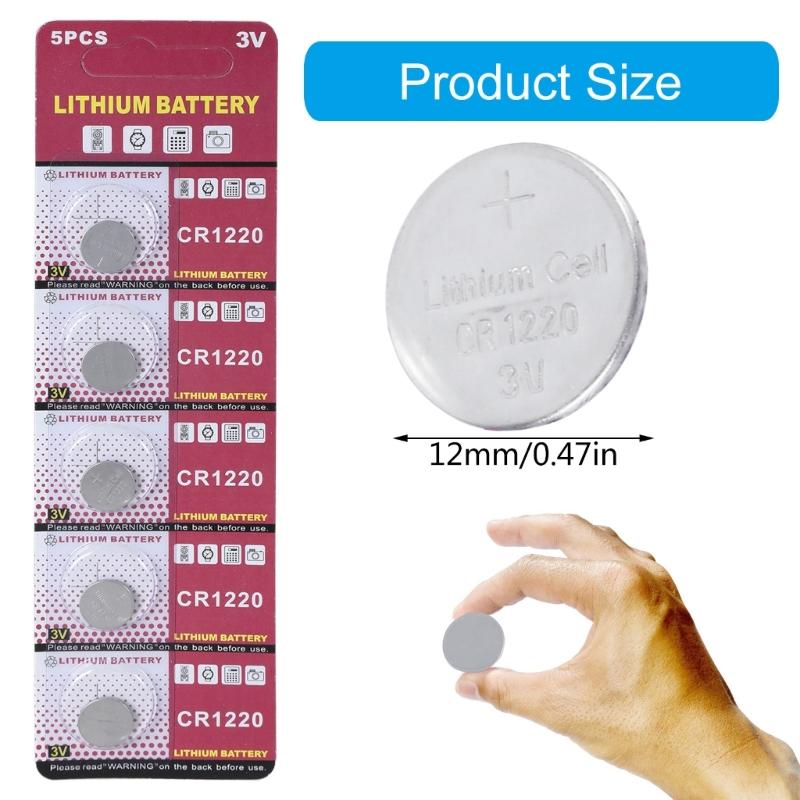 Pack Of 5 CR1220 Coin Cell Batteries 3V CR1220 Lithium Battery For Toy,Calculators, Remote Controls 12mm Diameter