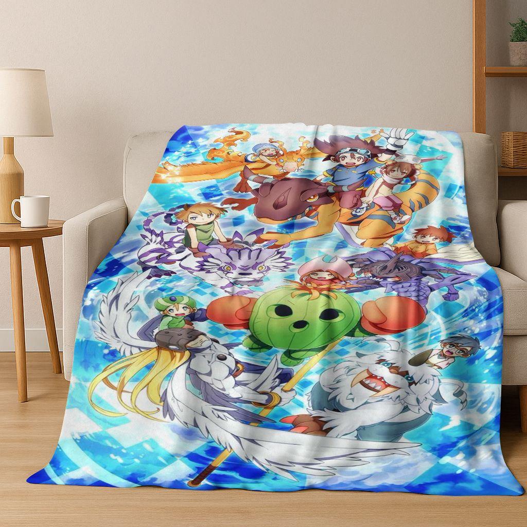 Retro Digimon Adventure Angewomon Agumon Cartoon Flannel Blanket,Cozy Soft Throw Blanket for Home Bedroom Bed Sofa Cover Kids