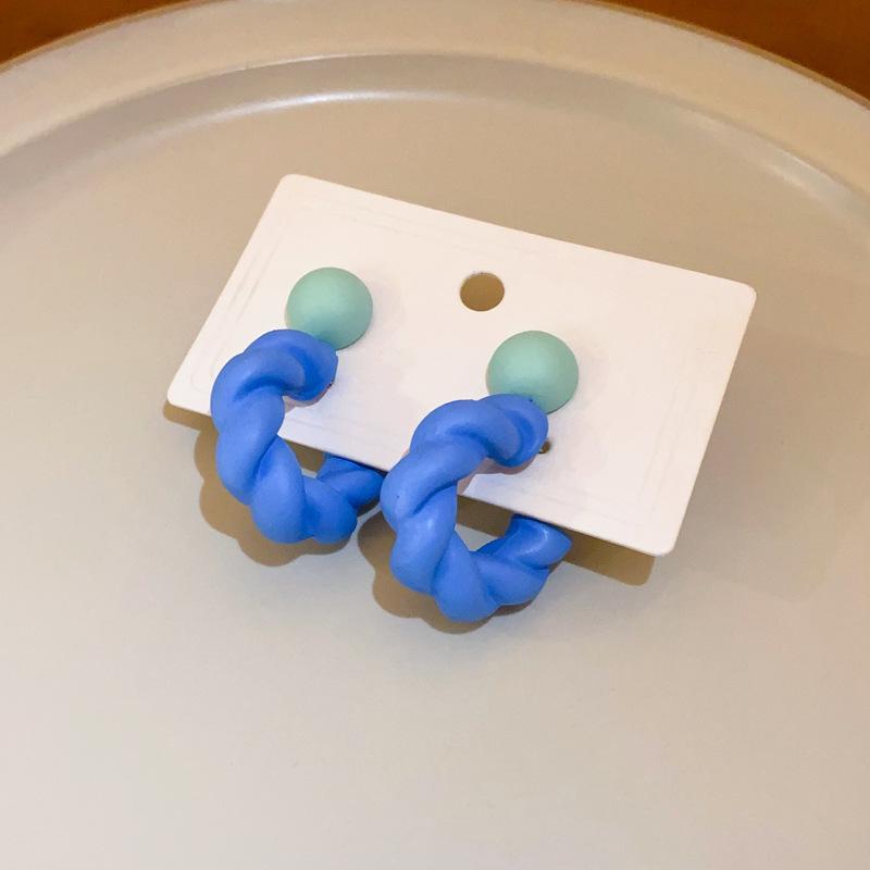 Dripping oil blue flower earrings high sense temperament versatile new stud earrings fashion Internet celebrity niche earrings women