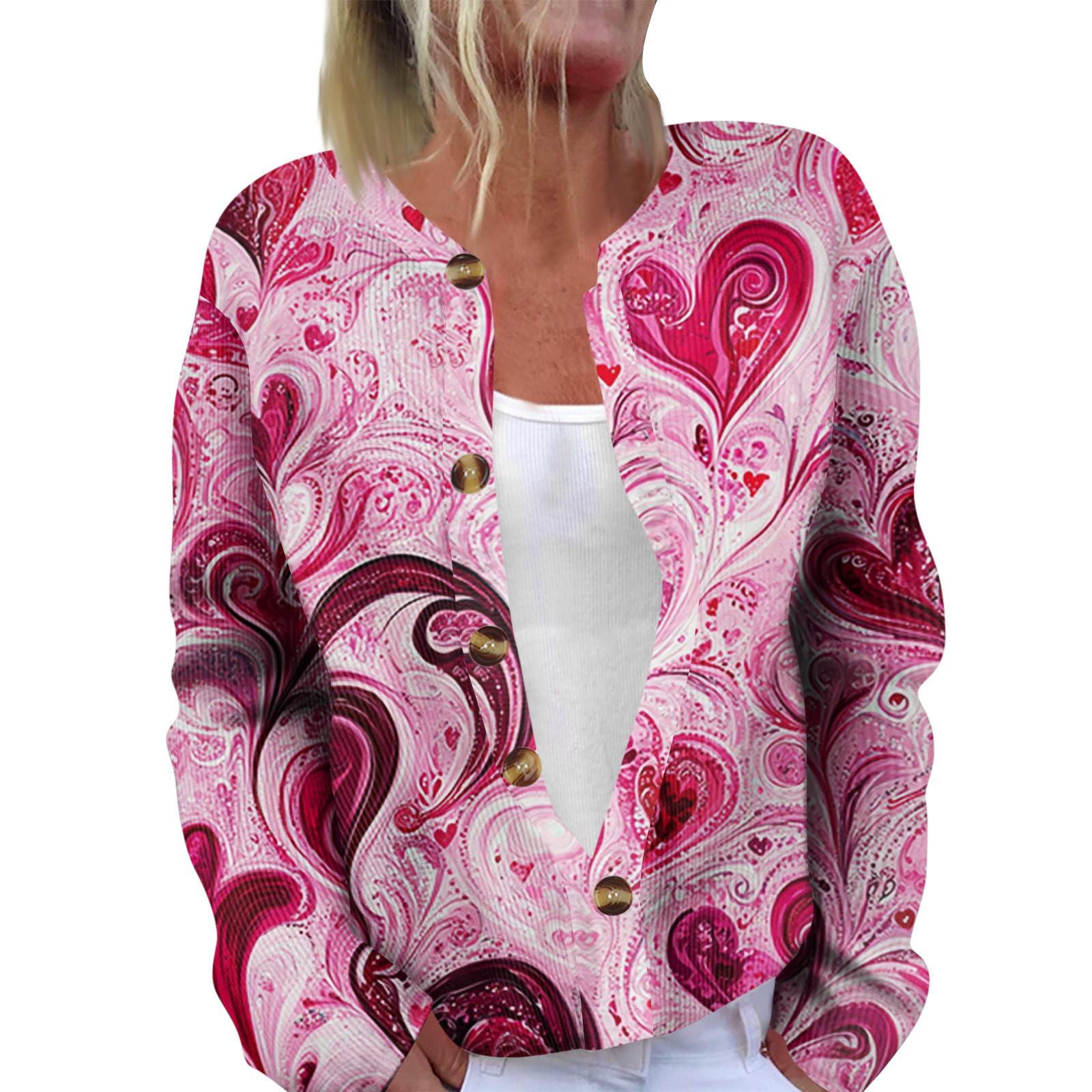 

Ladies Fashionable Long Sleeved Valentine s Day Printed Jacket Cardigan XL червоний