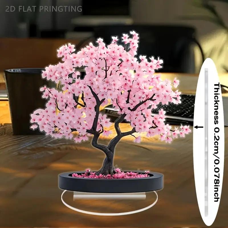 Bonsaiträd med körsbärsblommor i bohemisk stil, Rosa körsbärsblommor, Skrivbordsdekoration, Perfekt Alla hjärtans dag-present, 2D