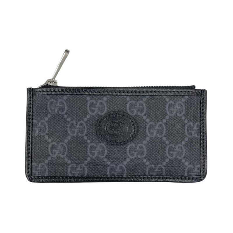 Gucci Double G Series Presbyopia Logo Short Canvas Canvas Bag Wallet Card Holder Coin Purse Men's Black