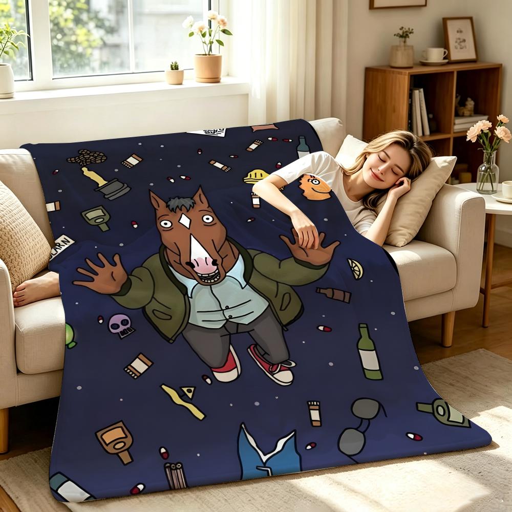 Cartoon B-BoJack H-Horseman Throw Soft Warm Flannel Throw Blanket, Multi-use for Sofa Bed Office Nap 75X95CM
