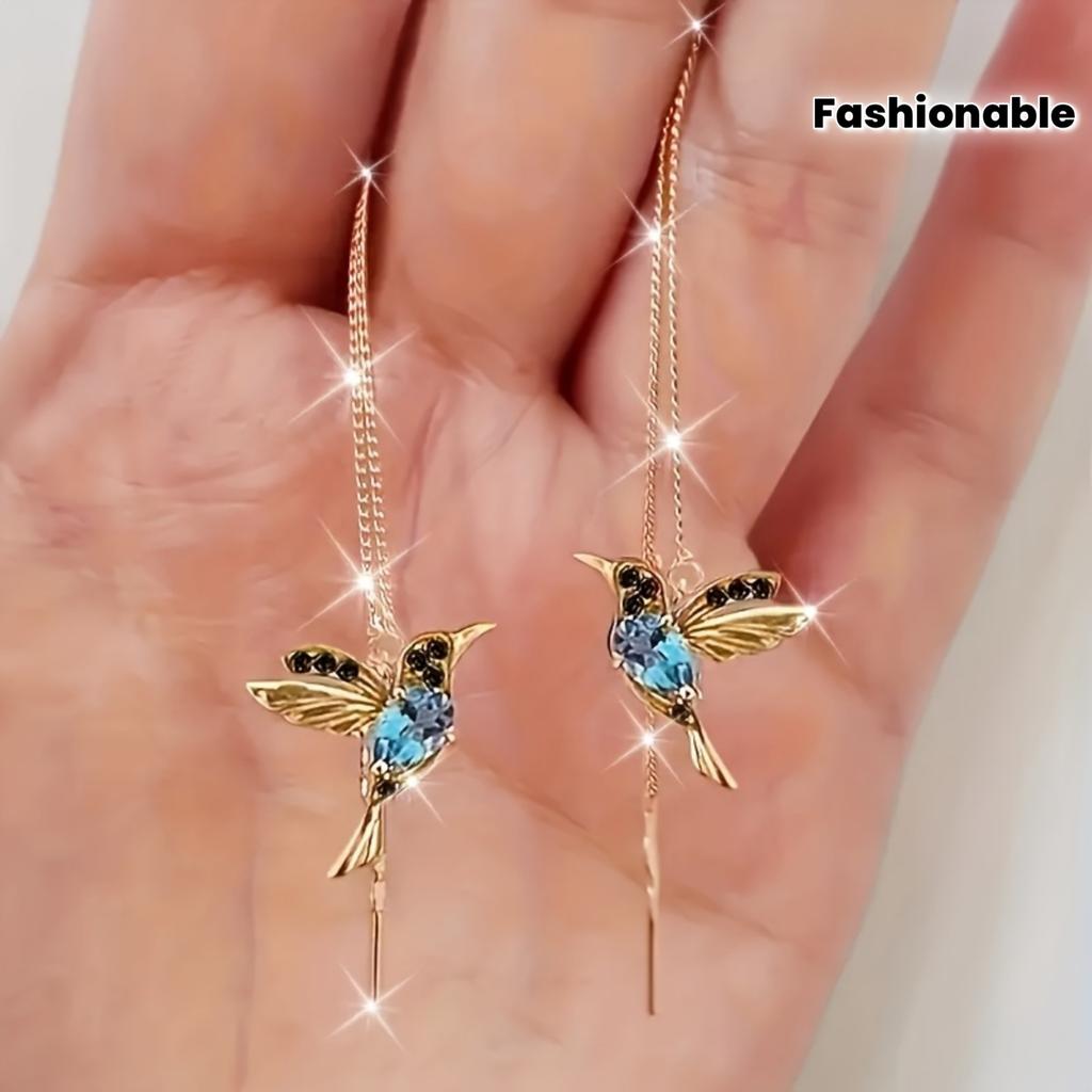 A Pair of Gorgeous Hummingbird Tassel Earrings Animal Themed Pendant Jewelry