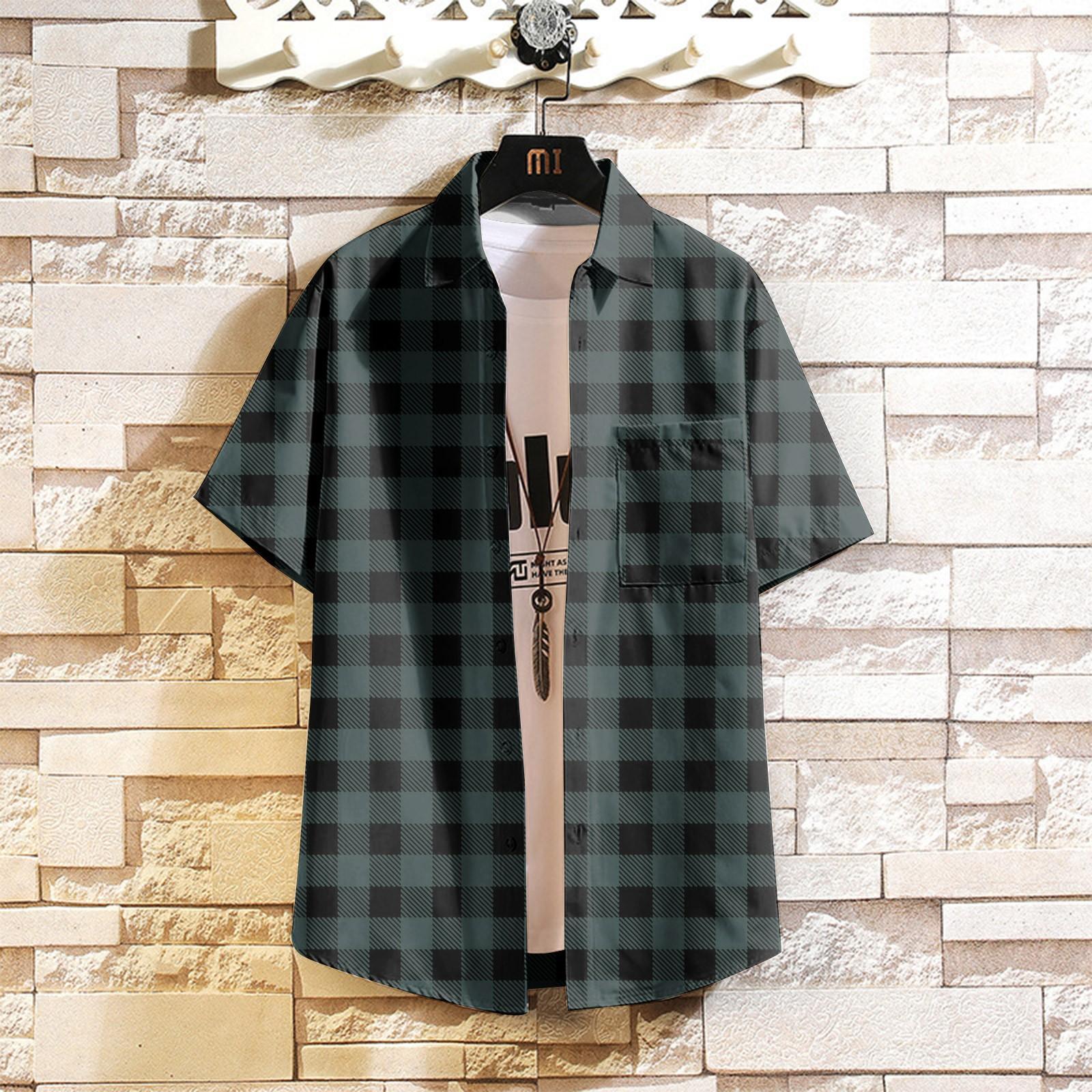 

Чоловіча картата сорочка, сорочка з коротким рукавом, літній повсякденний одяг L