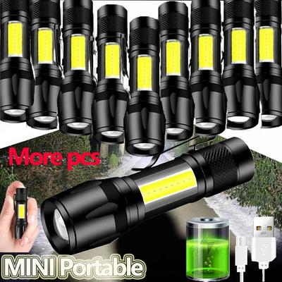 10 Stück Tragbare LED+COB Taschenlampe MINI Angel-Taschenlampe Zoombares Fokuslicht Wiederaufladbare Taktische Lampe Camping Wandern Notlaterne