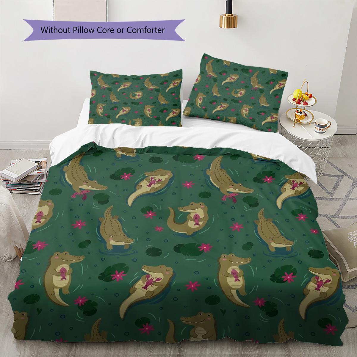 

alligator Pattern Bedding Quilt Set Quilt Cover Pillowcase Home Decoration Birthday Gift (1 * duvet cover + 2 * pillowcase, without core) 135x200cm