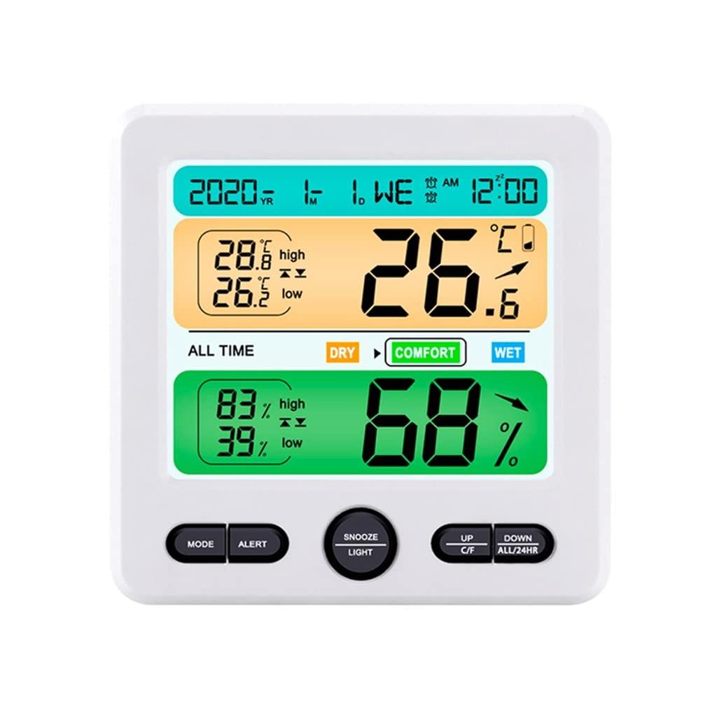 Digital Thermometer Hygrometer Weather Station Large LCD Indoor Flower All Time Temperature Humidity Monitor Alarm Clock(OneColor)