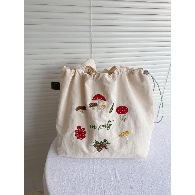 New letter printing bag women's large-capacity nylon shoulder bag casual versatile portable drawstring tote bag