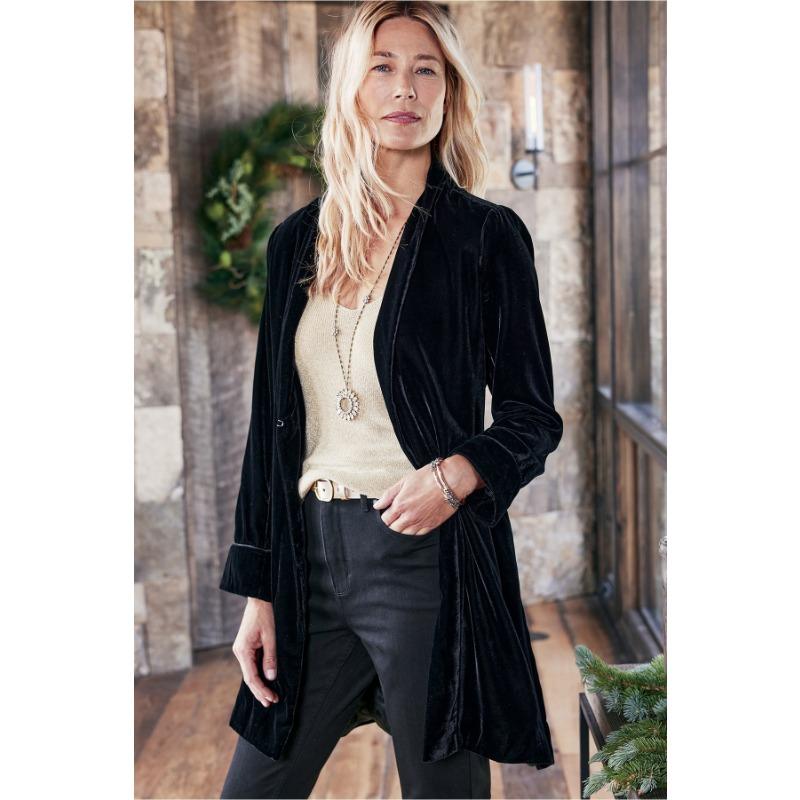 Women's Street Trend Velvet Long Blazer Cardigan New Long Sleeve Trench Coat