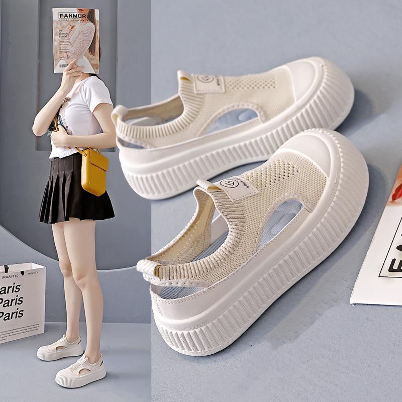 Mesh breathable fly-woven shoes 2025 summer new versatile sports little white hollow mesh shoes women's board shoes KX-1995