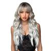 New Natural Style Domestic Brand Brown Gradient Platinum Bangs Middle Part Wavy Long Curly Wig 26inch