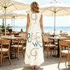 Women's Sleeveless Maxi Dress,Minimalist Geometric Pattern,Loose Fit Comfy Fabric For Beach Vacation,Daily Commute,Date & Casual Shopping