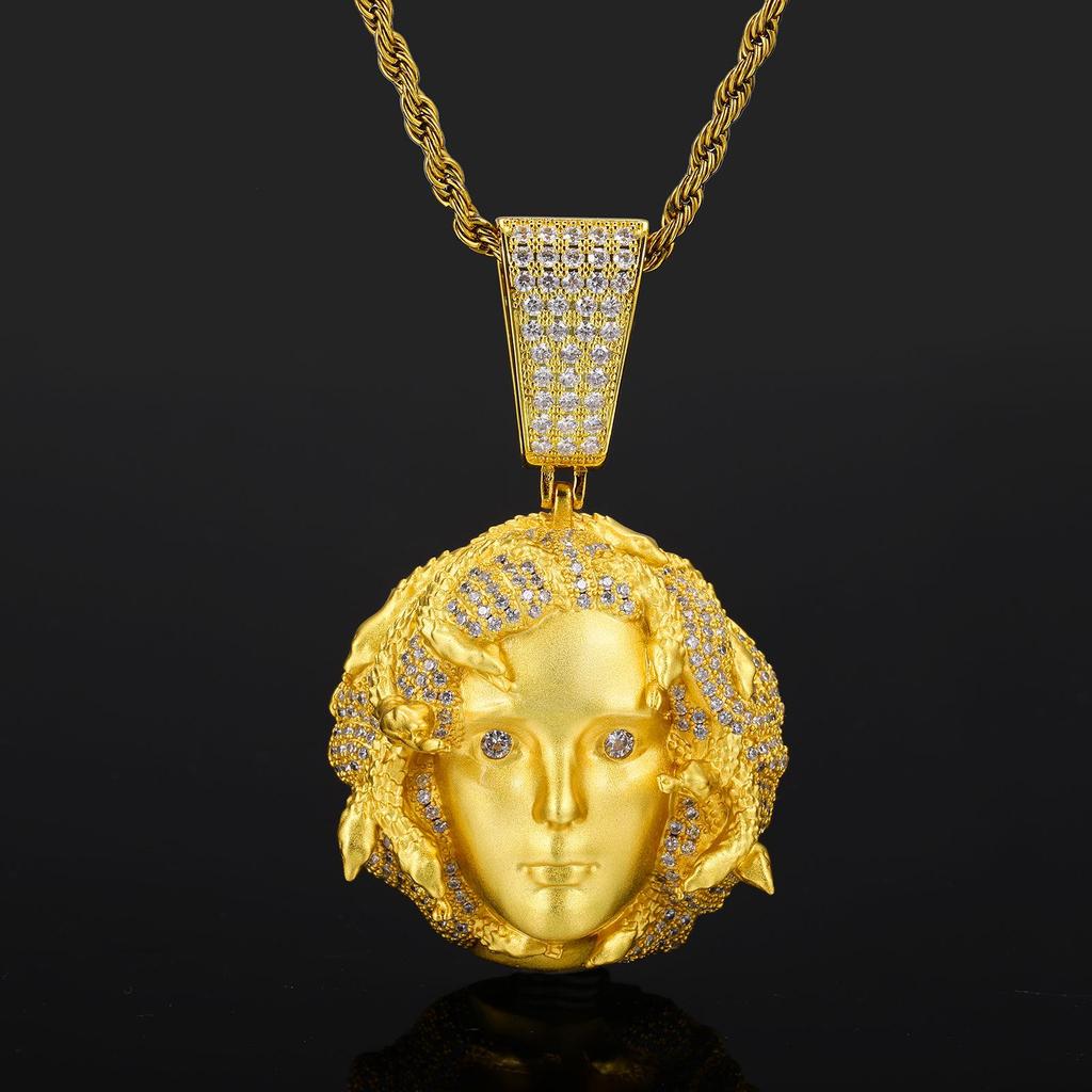 Trendy Hip Hop Medusa Zircon Pendant Necklace for Men