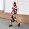 Tooxika Herbst Neue Mode Leopard Print V-ausschnitt Lose Kleid Langarm Gedruckt Lange Kleid