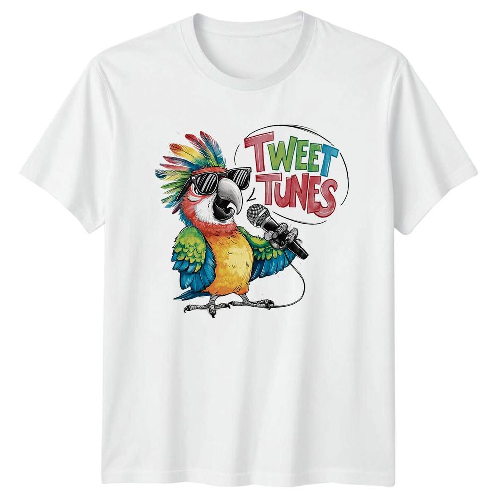 

Tweet Tunes Parrot TShirt Funny Bird Singer Graphic Tee Unisex T-Shirt S