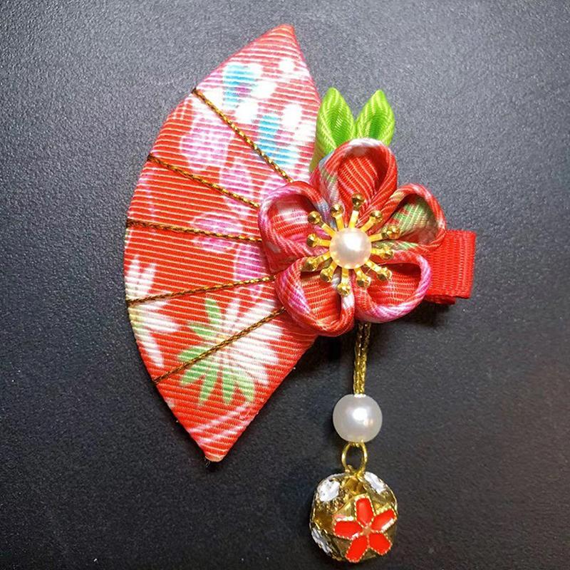 

Японские аксессуары для волос Веер с кисточкой Заколка для волос Винтажный головной убор Украшение для ханьфу для детей Девочка Цветы Зажим для волос красный