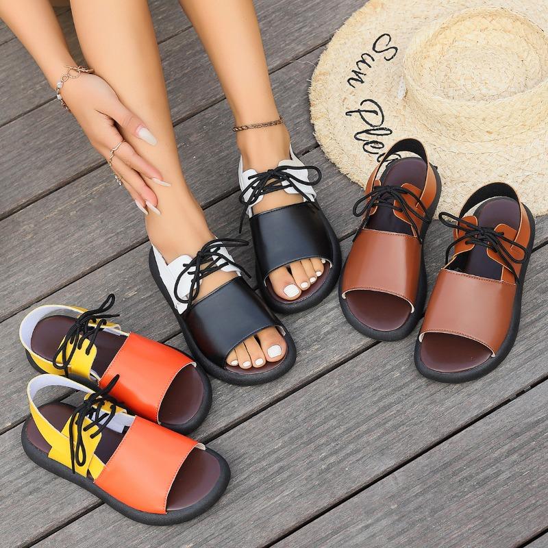 Spring and summer new large size flat sandals women's casual color matching beach sandals women
